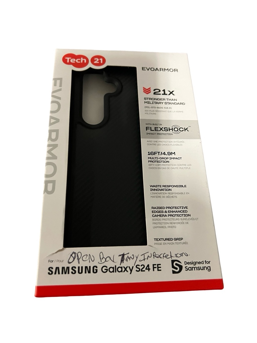 Samsung Tech21 EvoArmor Black Phone Case for Galaxy S24 FE open box tiny mark